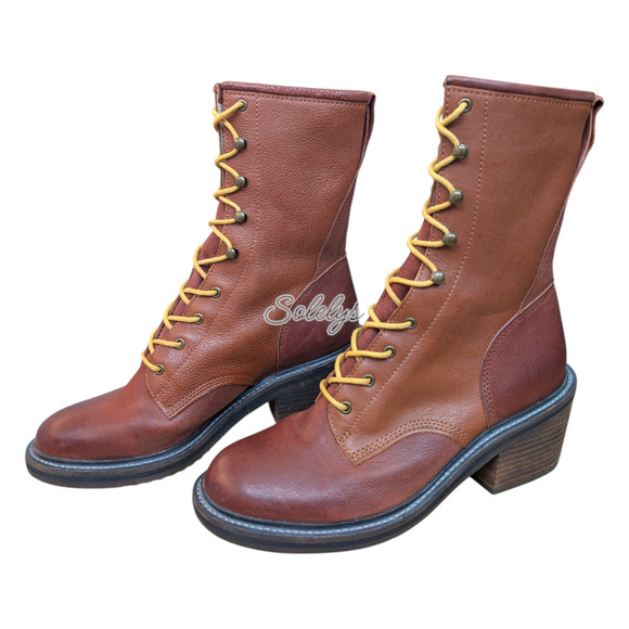 Gee WaWa Dixie Steel Lace Up Brown Leather Heeled Boot 8 Free People Anthro - Picture 4 of 10